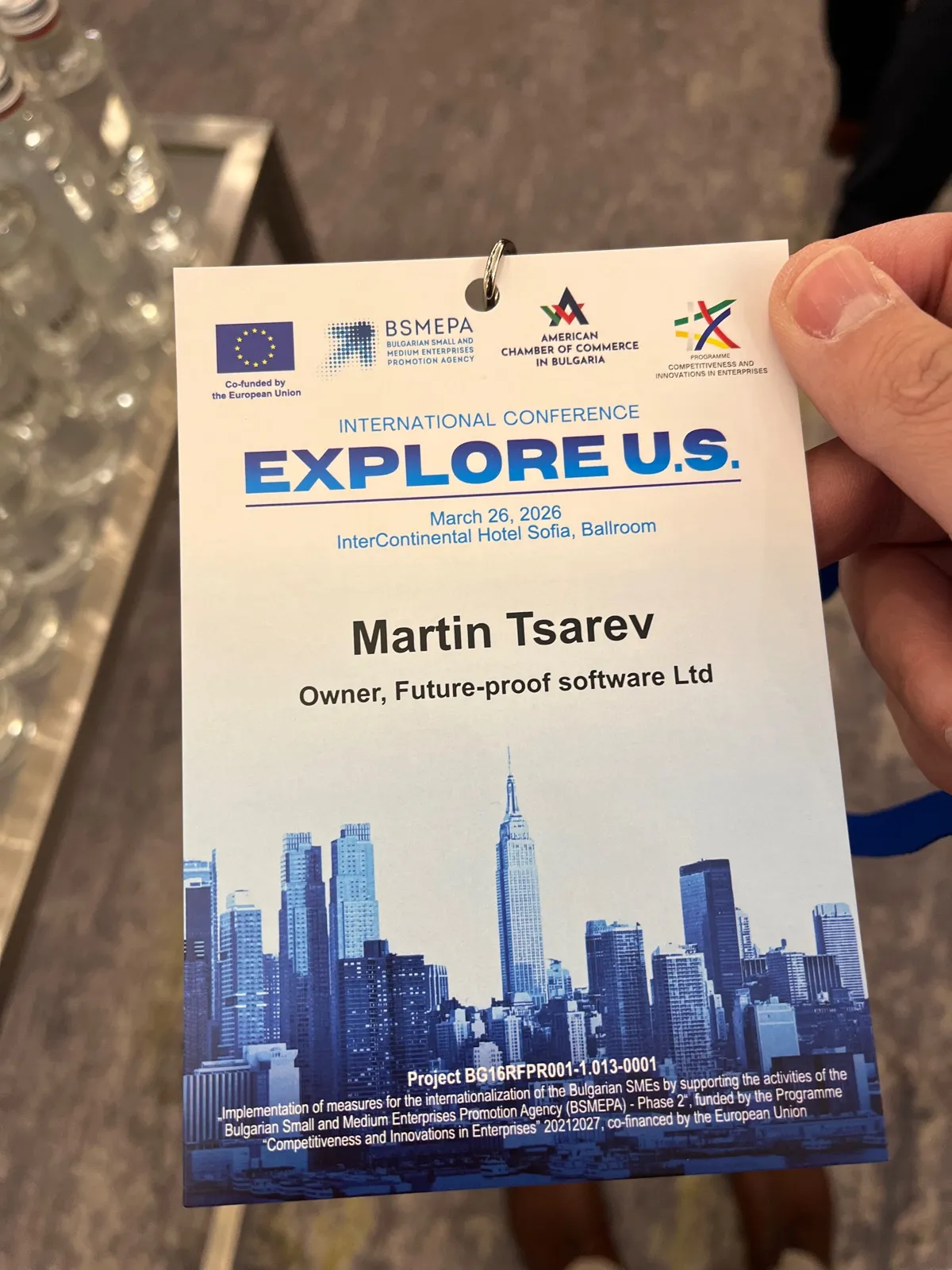 Conference badge from Explore US 2026 in Sofia